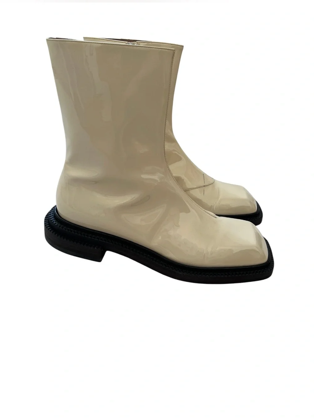 Sportmax by Max Mara Aiello Patent Leather Ankle Boots Ivory Shoes IT 39 US 9